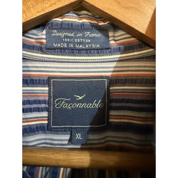 Faconnable Shirt Mens XL Blue Plaid Seersucker Button Up Short Sleeve - Picture 4 of 8